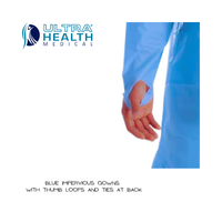 Ultra Health Medical Impervious Tie Back Gowns With Thumb Loops Blue 75pc Carton