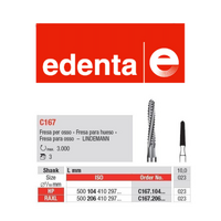 Edenta C167 TC HP Surgical Bur Lindeman Bone Cutter 023 Tapered Fissure 3pc